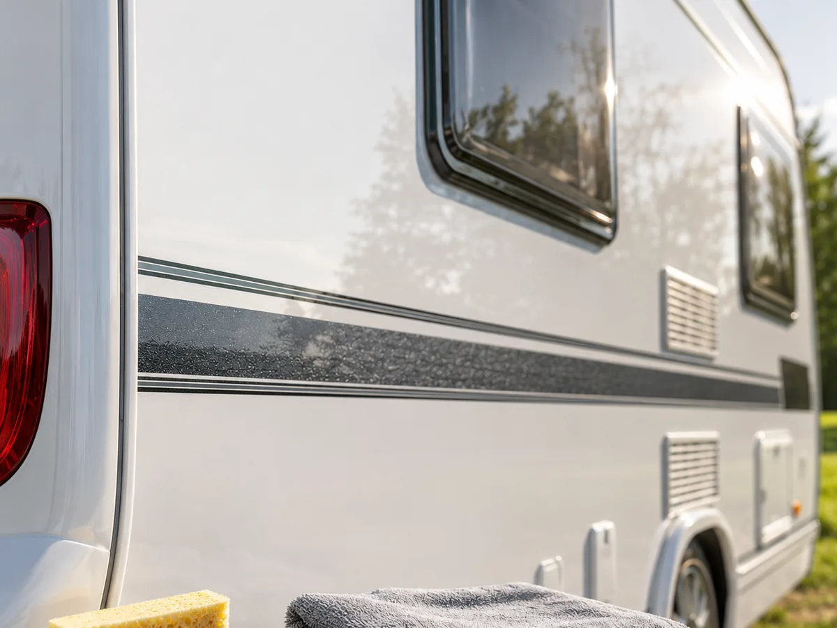 Glanzend, beschermd caravanpaneel na het aanbrengen van coating