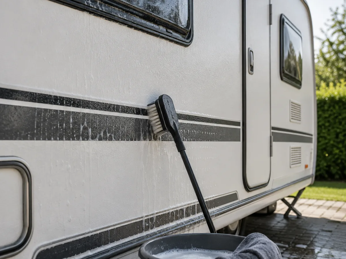 Rubberen afdichting rond een caravanraam schoonmaken